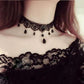 Lace choker necklace with layered alloy chains and glossy teardrop bead tassels