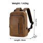 Brown cowhide backpack with a vertical front zip, 43 cm high, 30 cm long, 13 cm wide, 1.42 kg