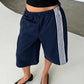 Navy wide-leg cropped pants with white side stripes, Navy blue option, size M