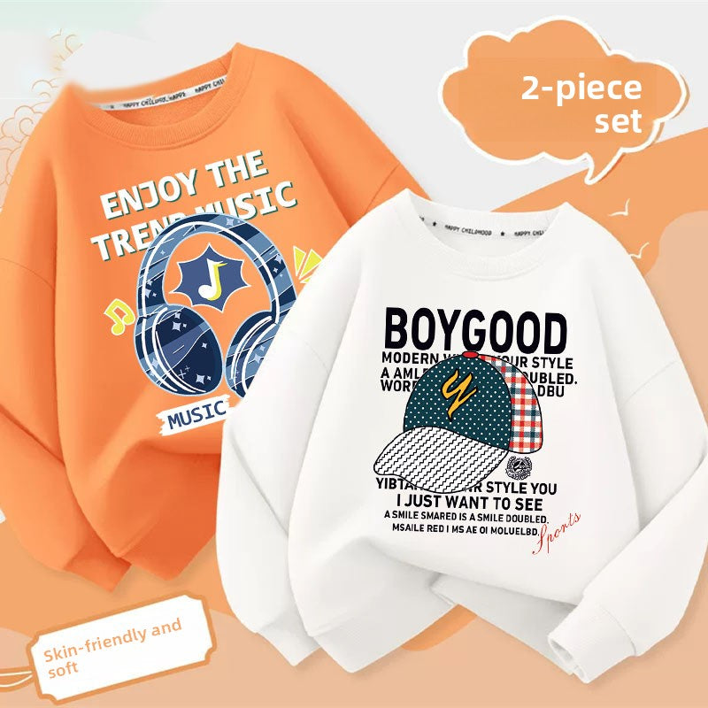 Boys indigo pullover sweatshirt with a rocket and stars print for spring and autumn
