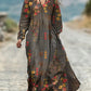 Womens Floral Print V-Neck Long Sleeve Dress