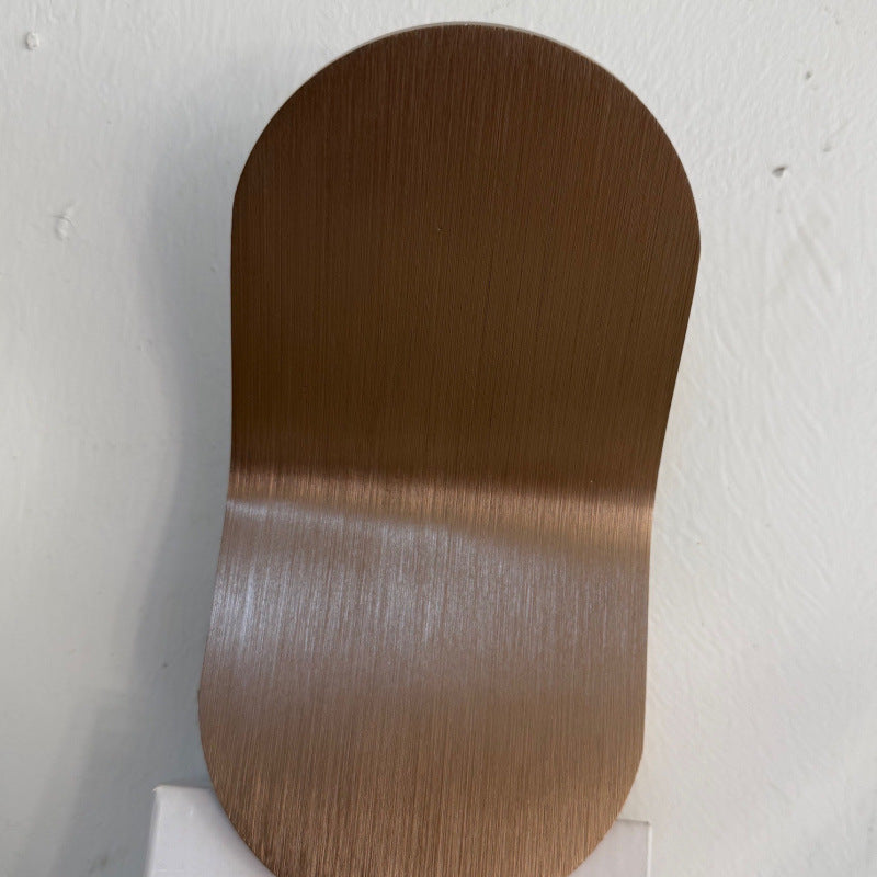Brushed copper brown curved wall lamp with upward glow, option photo for three color dimming