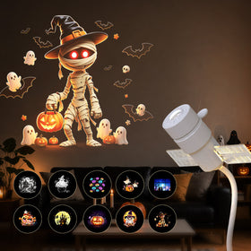 Halloween Projection Night Light with Replaceable Slides and Flexible USB Arm
