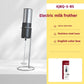 Black and stainless steel KJBQ-5-BS battery milk frother standing on a stainless steel base