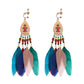 Bohemian tassel and bead clip-on drop earrings, aged tone zinc alloy frame, handmade pair on plain white background