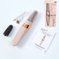 Pink electric foot file with USB charging cable, extra roller head and instruction leaflet