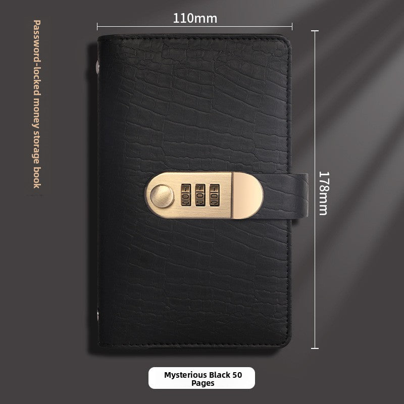 Business black crocodile emboss banknote money holder book with combination lock front