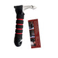Portable car assist handle with a red foam grip, silver tip and base notch, shown beside a printed leaflet