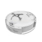 White marble PU leather round coaster set stacked in a holder