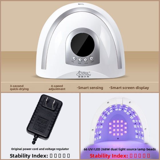 268W UV LED Nail Lamp with Red and Blue Dual Light, Smart Sensor and 4-Speed Timer
