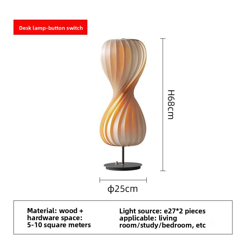 Twisted petal spiral lamp shown at scale with the 68cm tall stem and 25cm base