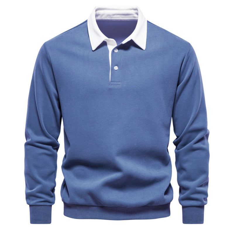 Long sleeve polo collar pullover styled across a relaxed daily look