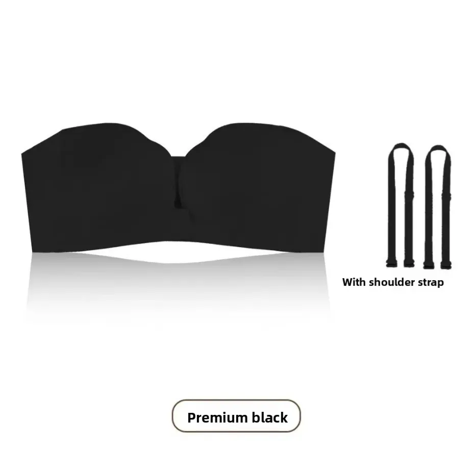 Wide band detail of a strapless push-up bra built to stay level across the back and sides