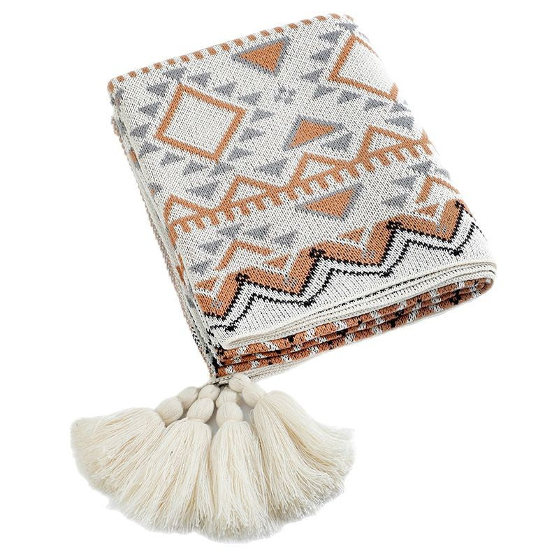 Navajo Geometric Knit Blanket | close up material texture