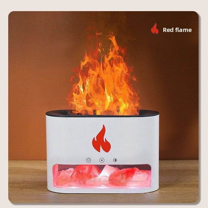 White flame effect aroma diffuser showing a red flame glow above the misting chamber