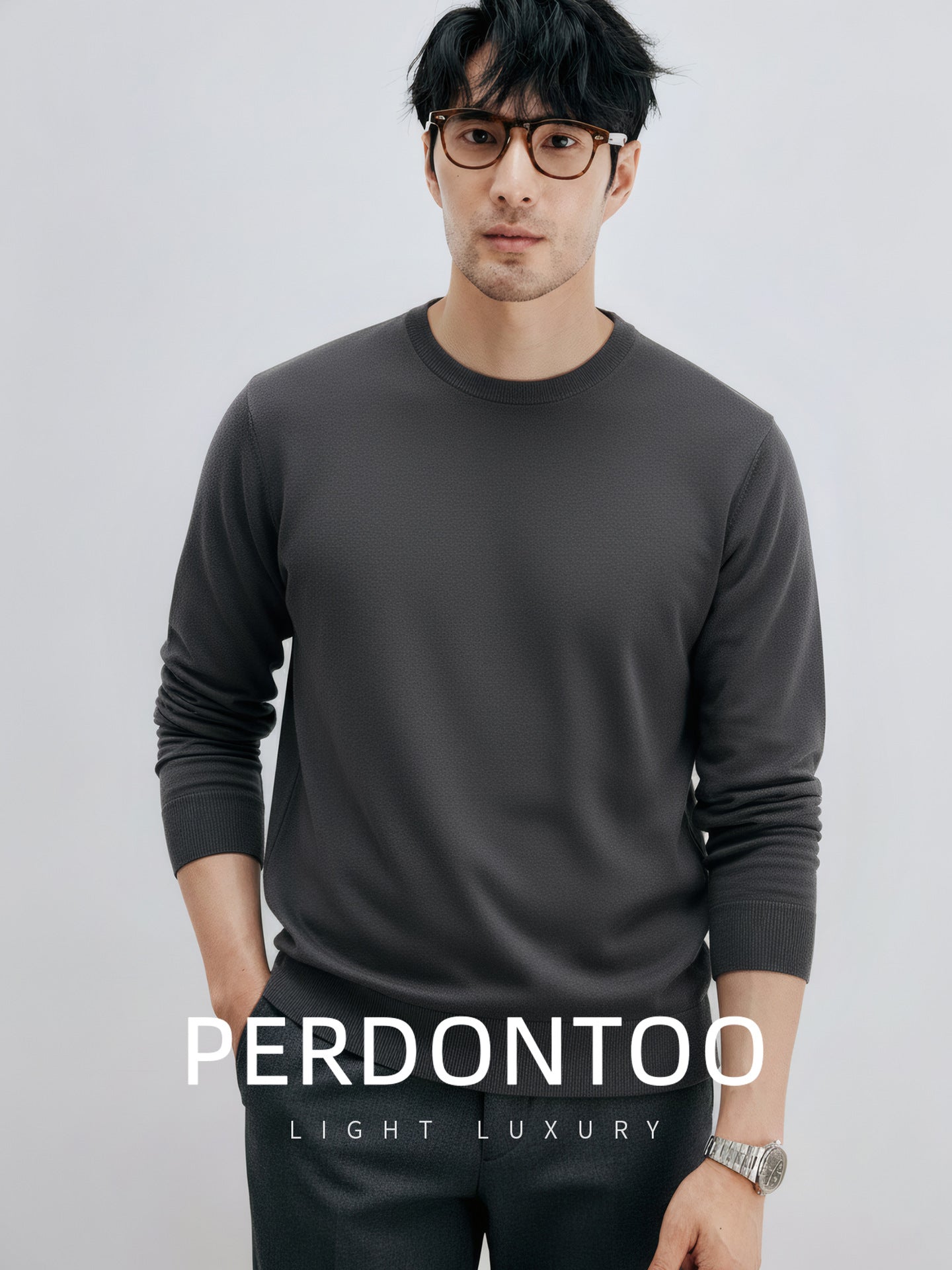 Mens Wool Blend Knit Sweater | styled in a neutral setting