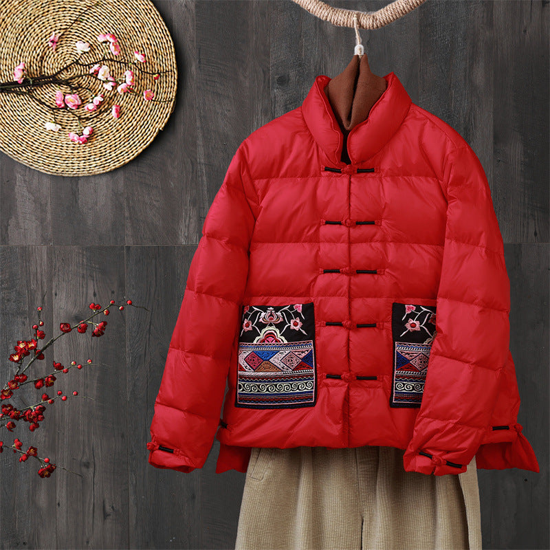 Womens down puffer jacket shown in a bold solid colorway