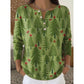 Christmas Tree Print Long Sleeve Henley Knit Top