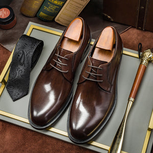 men's classic derby leather shoes black pair front view