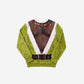 Novelty green Christmas loungewear with a printed hairy chest gag and green fleece long sleeves