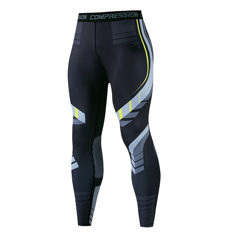 Mens quick dry printed compression legging shown full length as an athletic base layer
