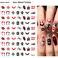 Halloween nail art with cartoon skeleton and monster face designs