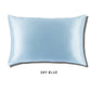 Glacier blue slip glossy silk pillowcase on a white background