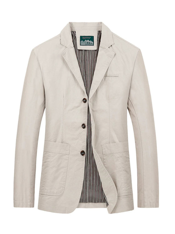 Mens Cotton Blazer Jacket with Notch Lapel and Three Buttons