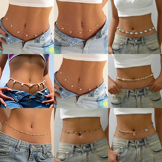 Beach Waist Body Chain, Shell, Bead and Imitation Pearl Designs