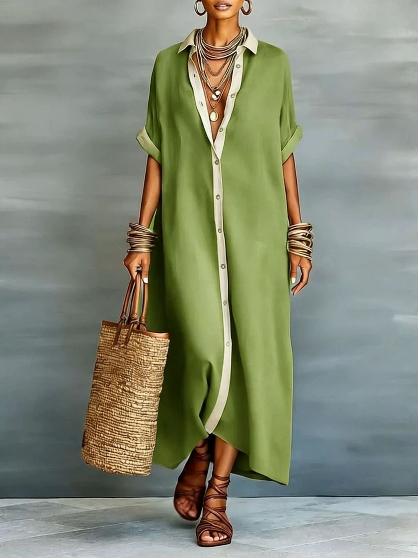 Women's Cotton-Linen Color Block Dress | soft focus lifestyle hero