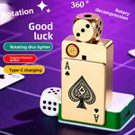 Rotating dice electric lighter shaped like an Ace of spades card in gold