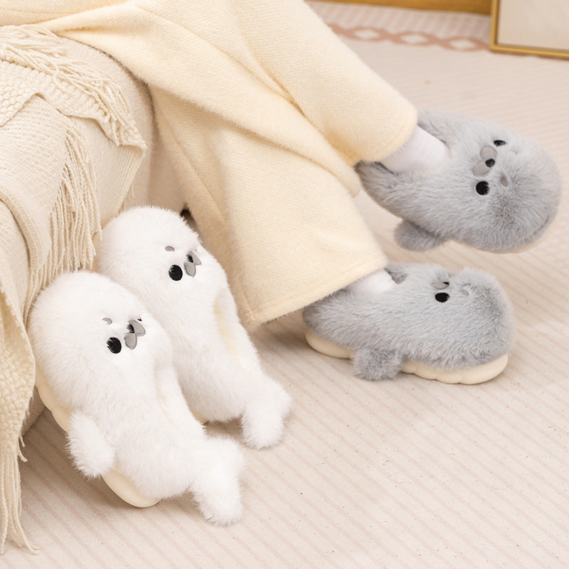 Cute Seal Plush Slippers Indoor Non-Slip Home Warm