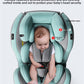 Child car seat side profile showing deep side wing and recline base