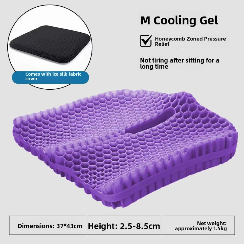 Blue TPE honeycomb gel seat cushion on a plain background