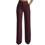 Womens high waist wide leg trousers front view showing the full leg drape