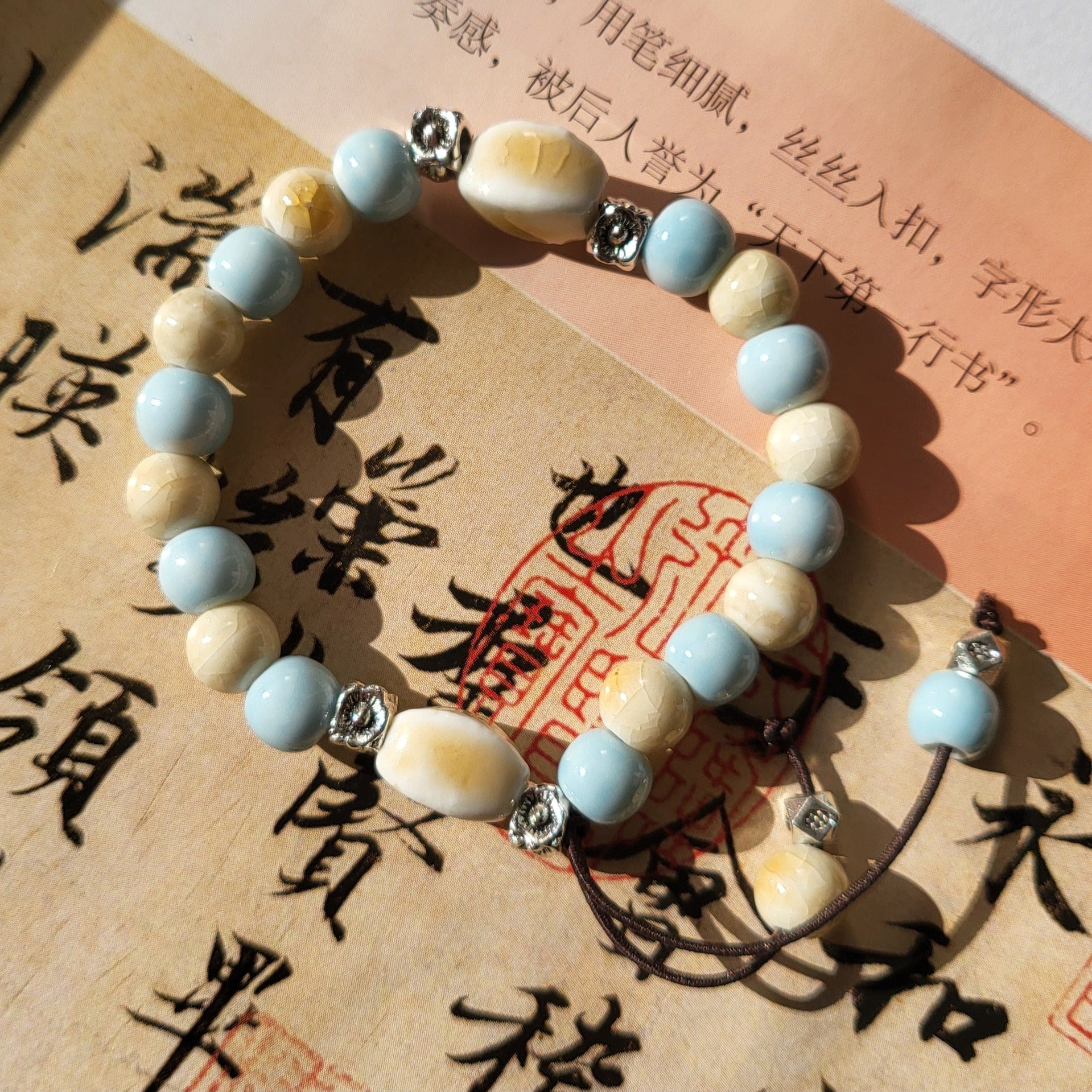 Handmade Ceramic Beads Strand | edge to edge detail