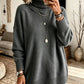 Women's dark gray turtleneck knit sweater, loose fit with ribbed cuffs and hem, size 3XL