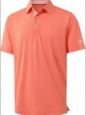 Men's short sleeve polo shirt with a solid body and a printed contrast collar, fitted cut in light polyester