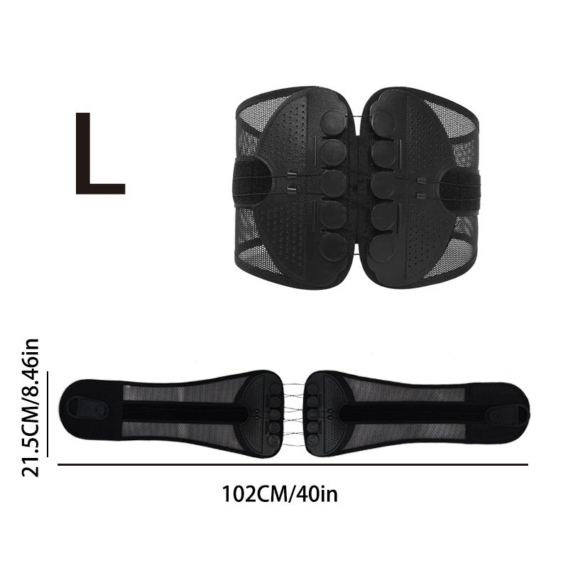 Lower back support belt laid flat to show the mesh and panels