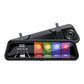 Black full screen mirror dash cam with a lens on the right and a touch menu showing the time
