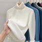 White high collar fleece lined knit sweater, size XL option, shown on a hanger