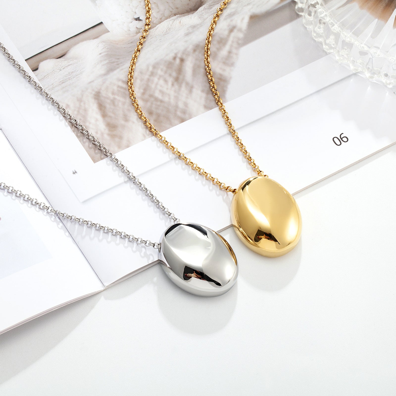 Korean drop pendant necklace front view on plated chain