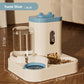 Side view of the white gravity pet feeder with tall food hopper and separate water reservoir