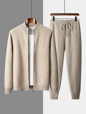 Men's Wool Knit Zip-Up Cardigan with Stand Collar