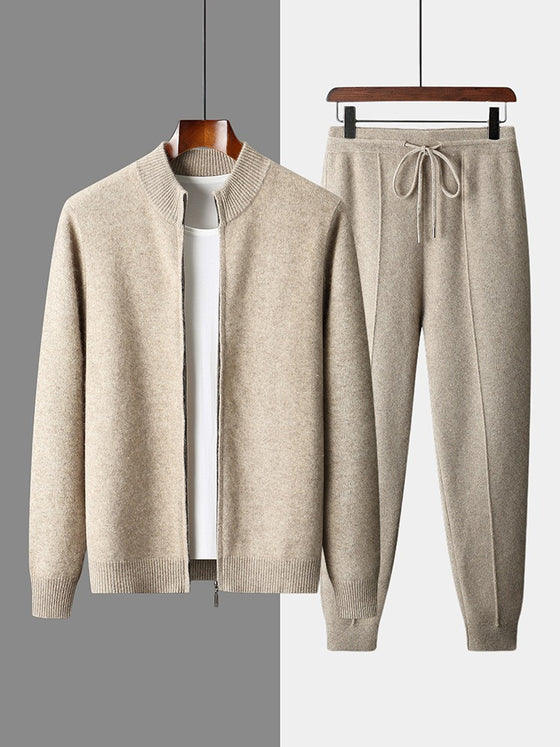 Men's Wool Knit Zip-Up Cardigan with Stand Collar