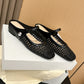 Black woven openwork Mary Jane mule with a silver tone ball button, option Black size 36