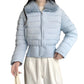 Elastic gathered hem and snap tab detail on the cropped padded puffer jacket