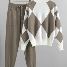 Womens Argyle High Neck Knit Sweater and Jogger Pants Set