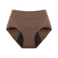 Khaki brown high-waist menstrual brief front view with mesh side panels on a plain background