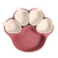 Burgundy bear paw plate with four small cream cups on a white background